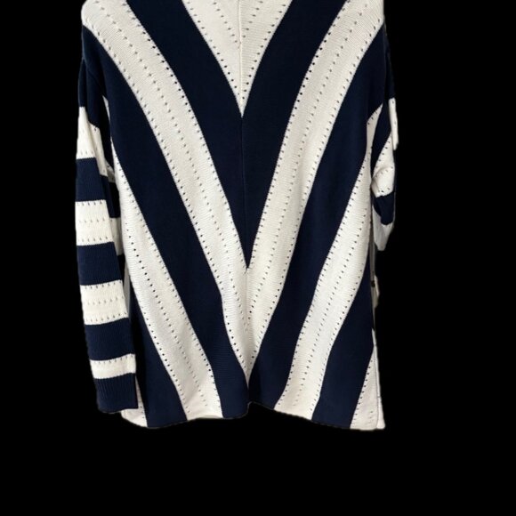 Navy Blue and White V-neck Sweater - Picture 2 of 2